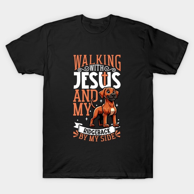 Jesus and dog - Rhodesian Ridgeback T-Shirt by Modern Medieval Design